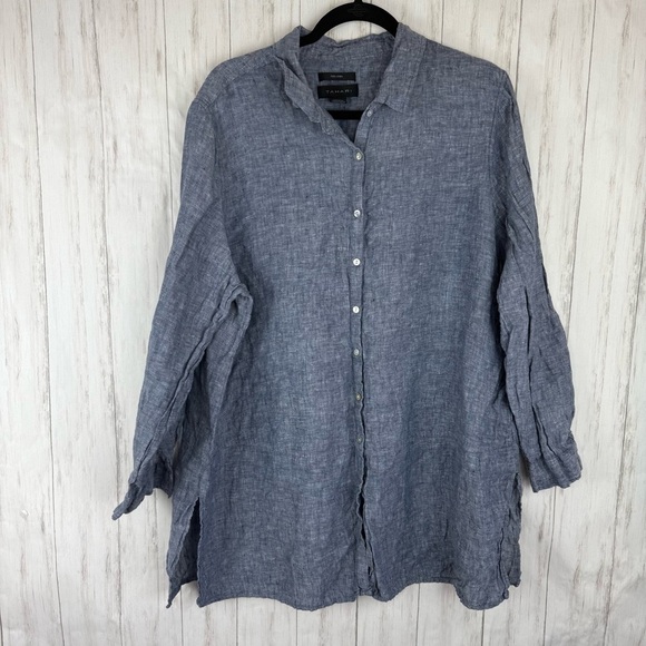 Tahari 100% linen Blue Gray Button-Up Shirt - Picture 2 of 4
